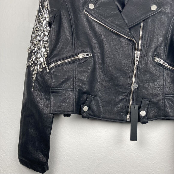 BLANK NYC WOMENS BLACK LONG SLEEVES EMBELLISHED BIKER SIZE XS - Picture 5 of 12
